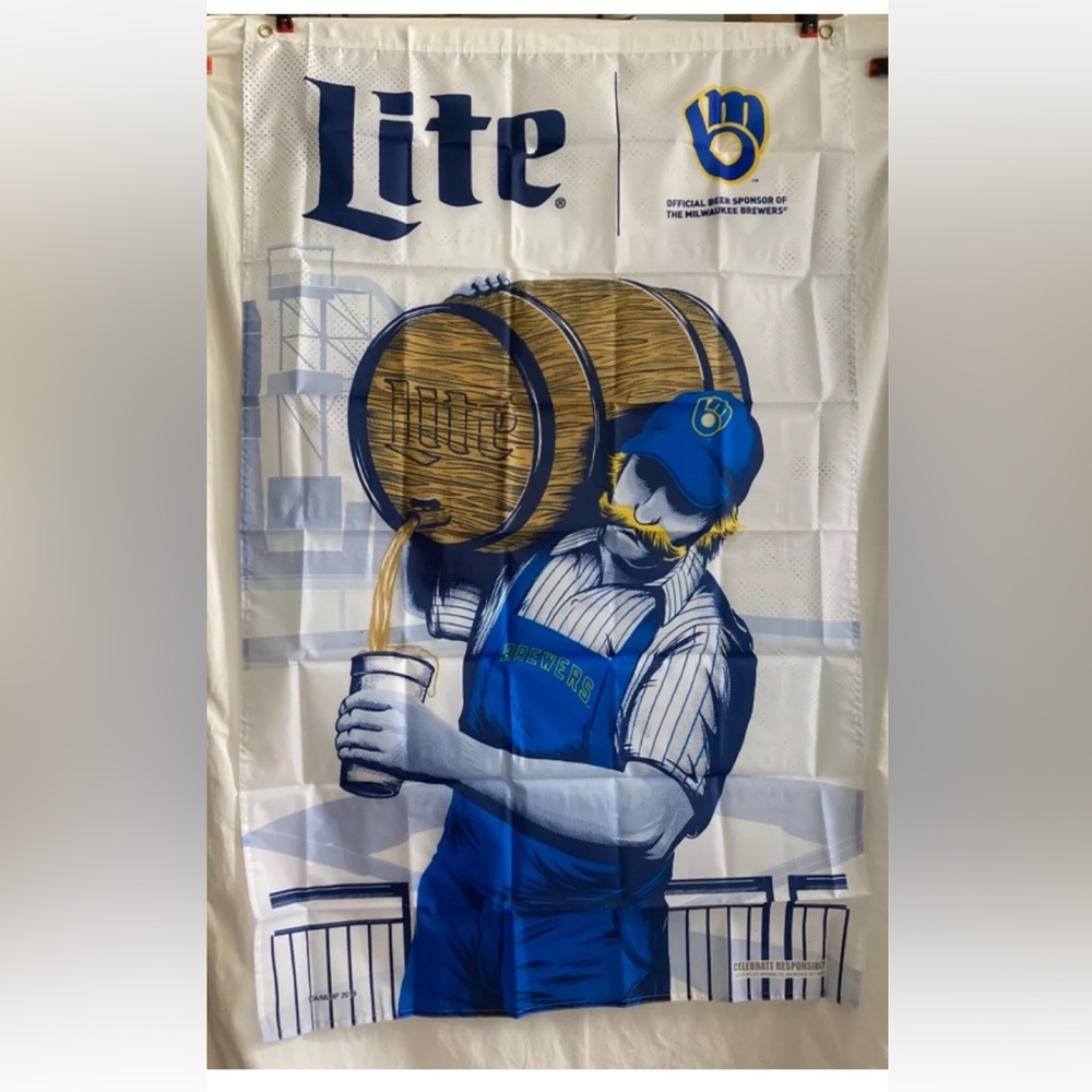 Milwaukee Brewer Limited Edition Bernie Miller Lite Flag 30"x48"